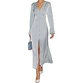 RIHOAS Women's Elegant Formal Semi Formal Dresses - Long Sleeve Flowy A Line Satin Maxi Dress for Fall Wedding Guest