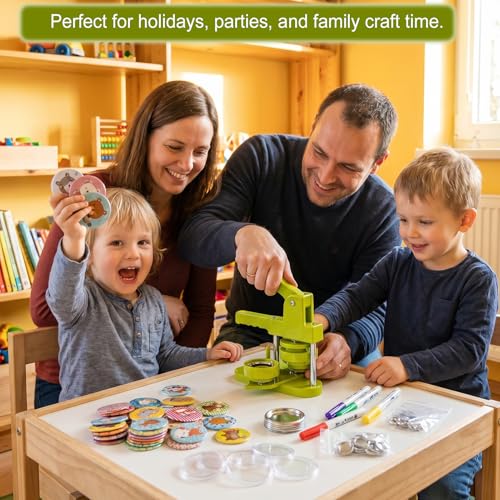 Máquina de Fazer Bottons 25 mm (0,98"/1 pol.), Kit para Produção de Bottons com 100 Conjuntos, Cortador Circular e Chave Hexagonal, para DIY, Artesanato, Atividades Escolares e Lazer em Família