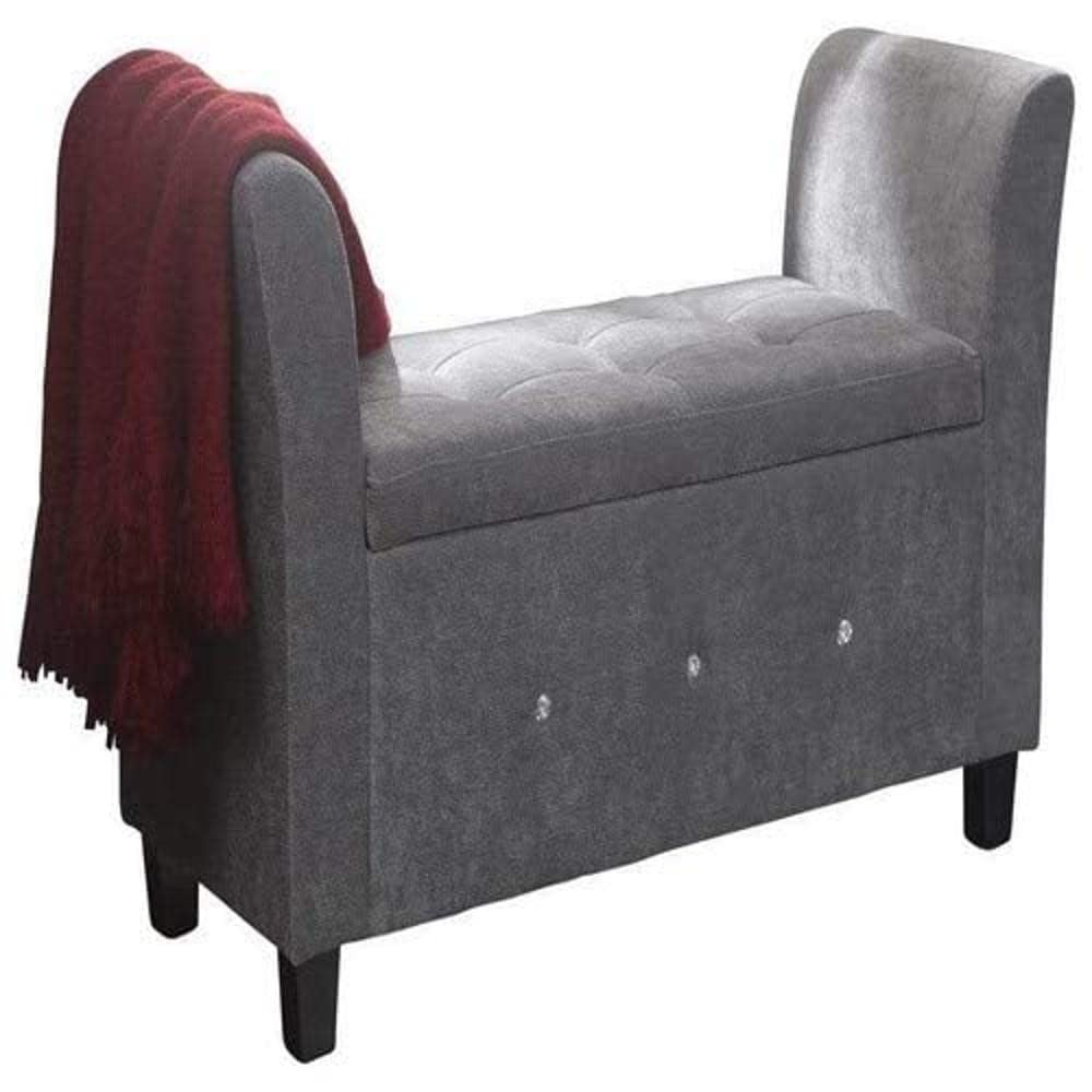 GFW Verona Upholstered Window Seat With Storage, Ottoman Padded Storage Stool Seat With Accent Legs For Living Room, Bedroom, Hallway or Dining Room, Silver Chenille, H-56cm x W-107cm x D-41cm