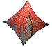 JINBEILE Oil Painting 18x18 Inch Cotton Linen Throw Pillow Cover Decorative Cushion Case Home Pillowcase with 3D Red Flower and Tree Sided Printing