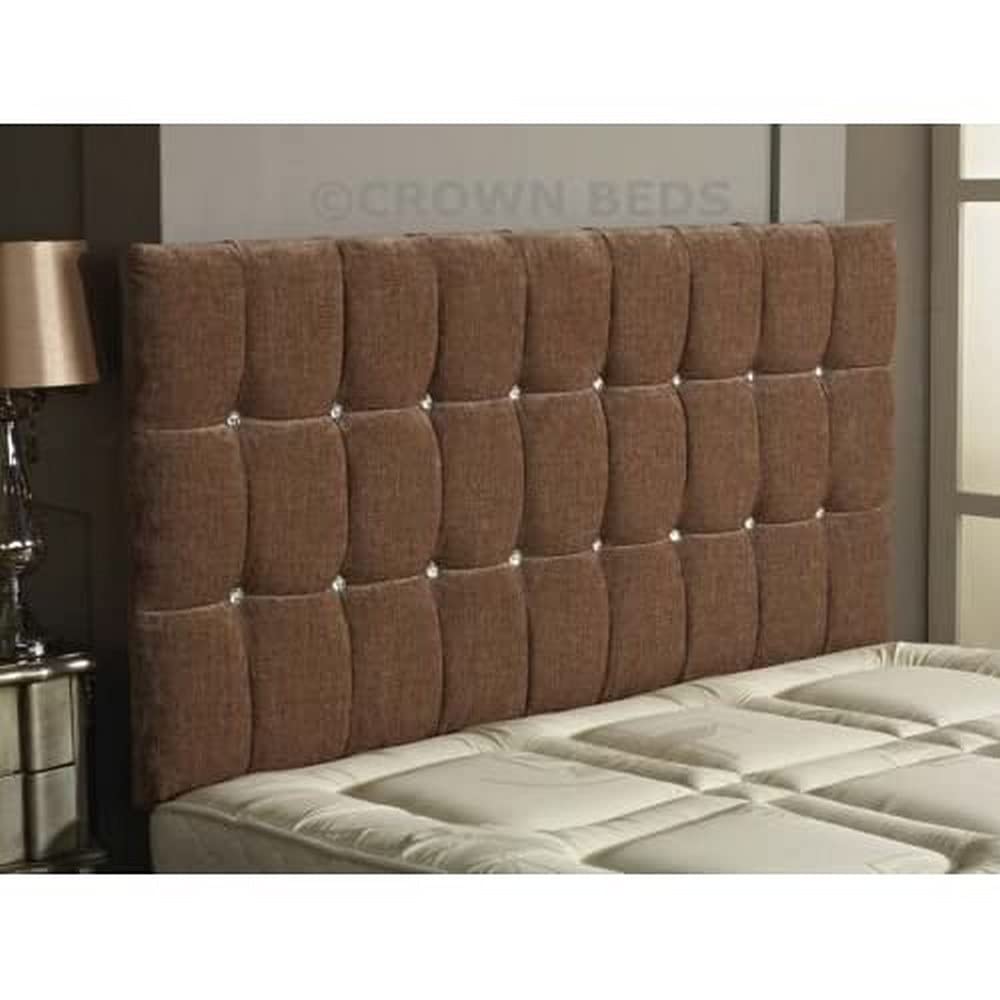 CROWNBEDSUK Omega diamante chenille headboard in 2ft6,3tf,4ft,4ft6,5ft,6ft (3FT SINGLE, Sand)