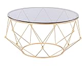 Round Coffee Table Glass and Metal l Mid Century Modern Sofa Table for Living Room Bedroom Office Decoration, Glass Top,80×80