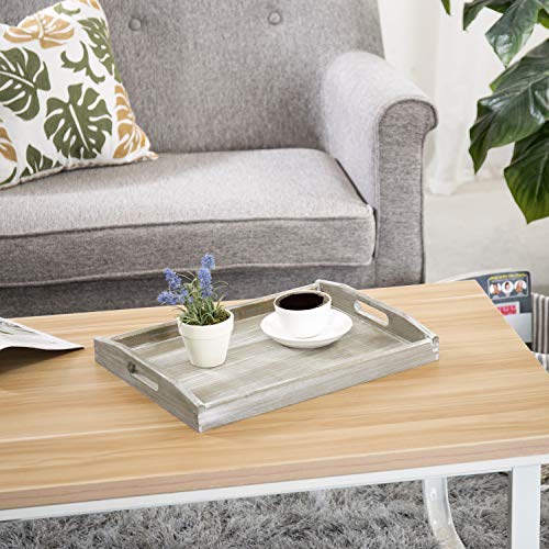 MyGift Rustic Gray Wood Decorative Serving Tray with Handles