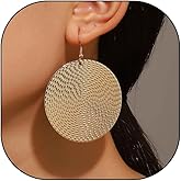 Hammered Gold Large Earrings for Women Boho Vintage Texture Disc Circle Drop Dangle Earrings Trendy Big Round Coin Earrings Vacation Jewelry Gift