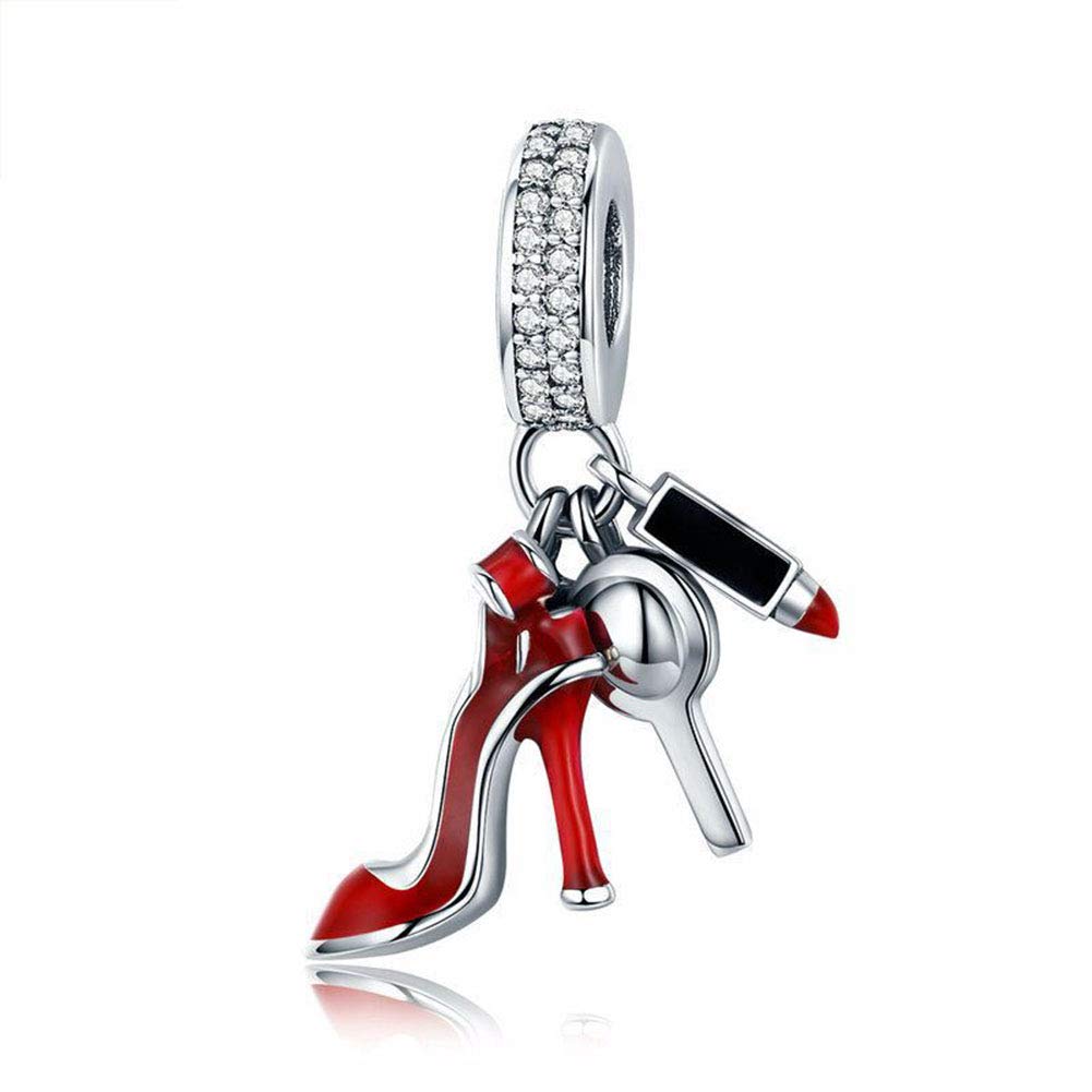 High-heeled Shoes Charm 925 Sterling Silver Lipstick Bead Love Pendant for Pandora Charm Bracelet