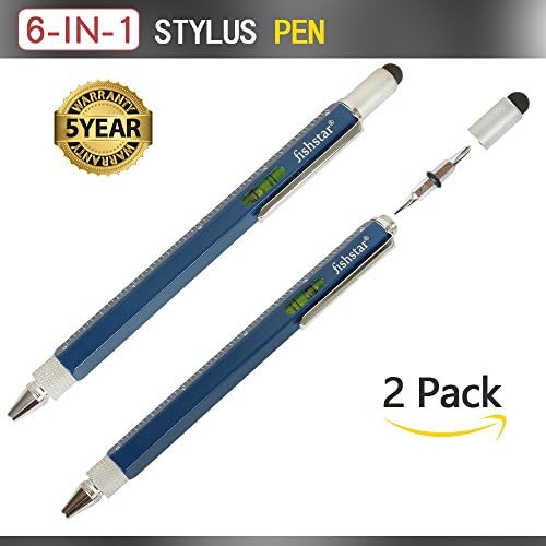 6 in 1 Tech Tool Pen, Fashion and Convenience Multi-function Pen with Ruler Stylus Level-gauge Ballpoint-Pen and 2 Kinds of Screw-Driver (Blue X 2)