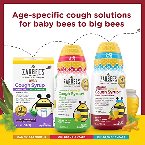 ZARBEE’S KIDS ALL-IN-ONE DAY/NIGHT COUGH VALUE PACK FOR CHILDREN 6-12 WITH DARK HONEY, TURMERIC, B-VITAMINS & ZINC, 1 PEDIATRICIAN RECOMMENDED, DRUG & ALCOHOL-FREE, GRAPE FLAVOR, 4FL OZ (PACK OF 2)