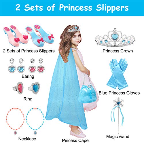 TERTOY Princess Dress Up Shoes & Jewelry Boutique - Princess Toys with Purse, Blue Princess cloak, Crowns, Necklaces, Bracelets, Rings, Girls Beauty Gift Toys for Age 3 4 5 6 Year Old for Birthday Christmas