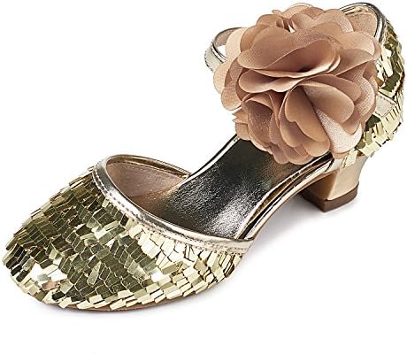 Alicorn Girl's Gold Flower Low Heel Sandals Dancing Dress Shoes 12 M US Little Kid