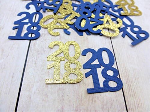 2018 Navy Blue and Glitter Gold Confetti, Graduation Confetti, High School Grad Party Decorations, 2018 College Kindergarten Graduation, Set of 60
