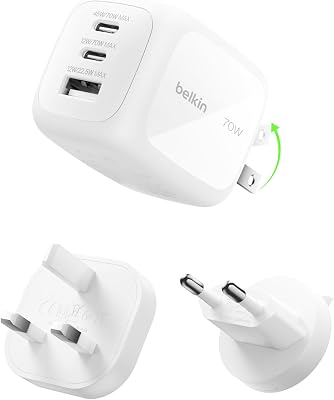 BoostCharge Pro Cargador USB-C GAN 70W, 3 Puertos y Adaptadores