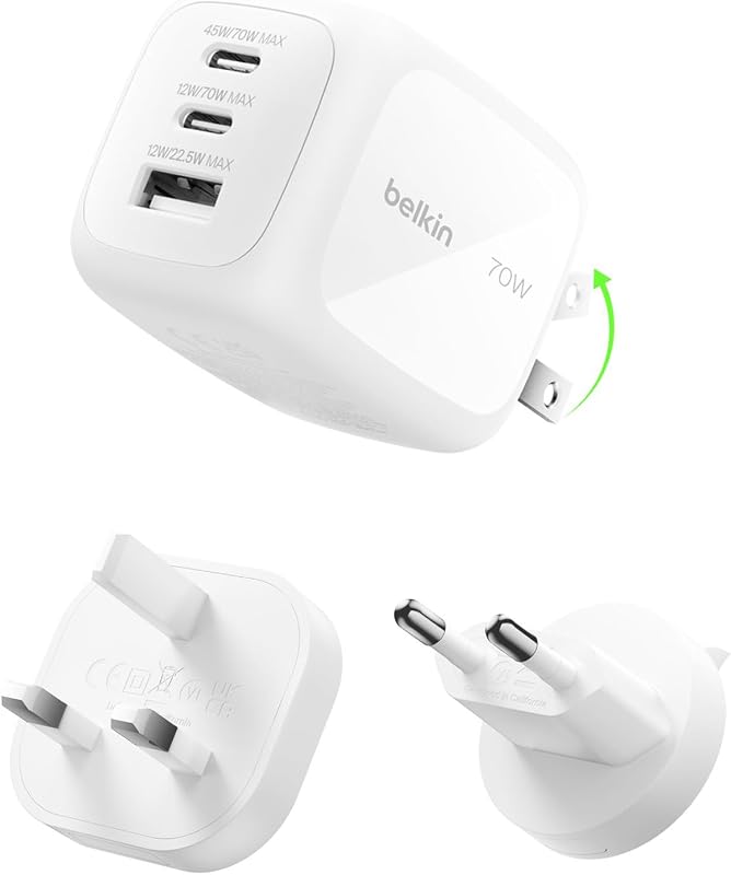 BoostCharge Pro Caricatore GaN USBC 70W, 3 Porte, Adattatori Viaggio