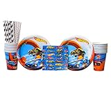 Hot Wheels Wild Racer Party Supplies Pack for 16 Guests - Straws, Dessert Plates, Beverage Napkins, and Cups