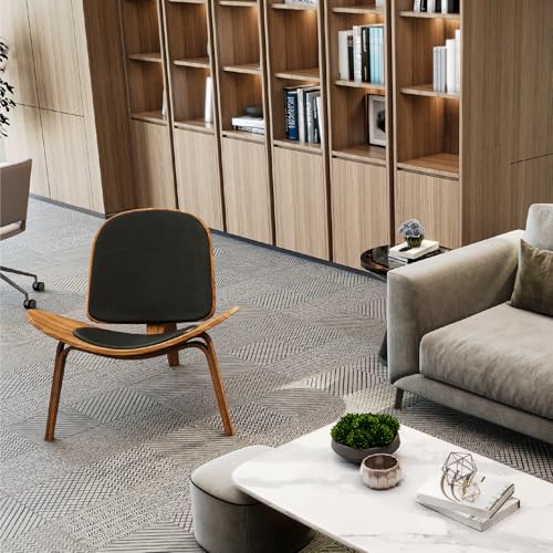 MUBSON Silla de Piel PU Estilo Escandinavo con Base de Madera Curva. Silla de Diseño Moderno y Elegante Leda. Asiento Decorativo de Alta Gama para Sala, Recamara o Studio.