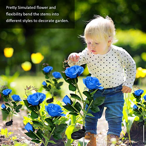 Solar Outdoor Lights, 2 Pack Garden Decor Lights Solar Powered Waterproof with 6 Roses Flowers, Garden Solar Lights Decorative Stake Lights for Garden, Courtyard, Backyard, Patio (Blue)