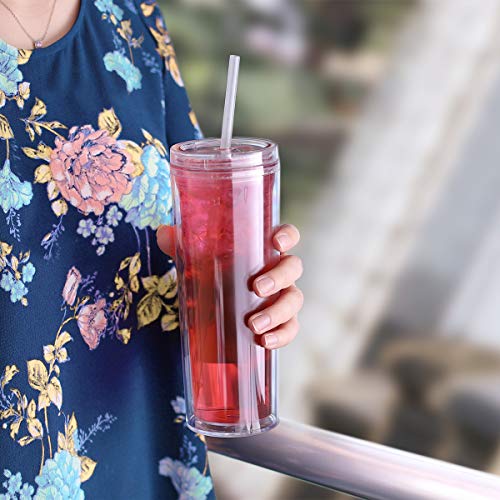 Cupture Skinny Acrylic Tumbler Cups with Straws - 18 oz, 8 Pack (Clear)