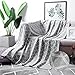 MOMA 100% Cotton Light Grey Cable Knit Throw Blanket for Couch Bed Sofa Chair, Gray White Stripe Reversible Decorative Knitted Blankets,51