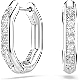 Swarovski Dextera hoop earrings, Octagon shape, Round cut, White, Rhodium Finish
