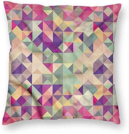 clayii Abstract Triangle Cushion Cover Vintage Grid Form Hypoallergenic 18x18 Inch