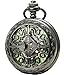 SEWOR Vintage Skeleton Flower Mens Pocket Watch Luminous Case Mechanical hand wind (Skeleton Black)