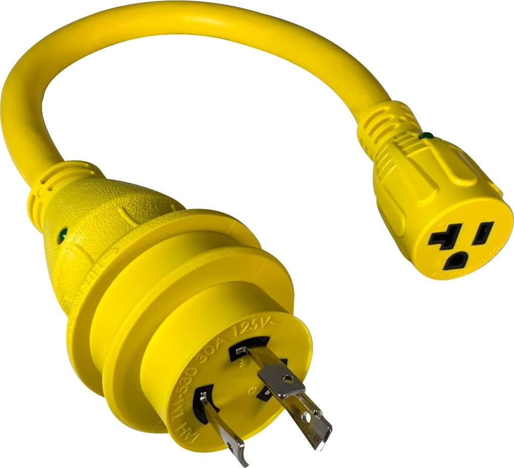 MARVINE Cable Boat Shore Power Cord Adapter Dogbone 30 Amp Twist Lock NEMA L5-30P to 15 Amp NEMA 5-15/20R Female Household Appliance 15/20 Amp STW AWG10/3 Length 1.5FT Pigtail with LED Power Indicator: Electronics