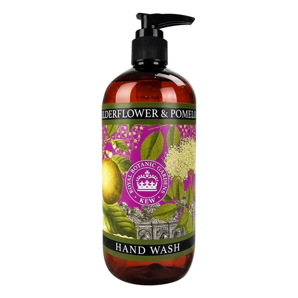The English Soap Company Kew Gardens Hand Wash, Refreshing Botanical Wash with a Rich Lather, Enriched with Soothing Aloe Vera and Vitamin E, Elderflower and Pomelo Scent 500ml