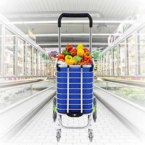 Utheing Folding Aluminum Stair Climbing Shopping Cart with Swivel Wheel Bearings and Waterproof Oxford Cloth Bag, Capacity of 177 pounds (Type1)
