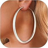 KeyStyle Gold Hoop Earrings for Women, Stainless Steel Graduated Hoops Earring Lightweight Loops, Hypoallergenic Circle Endless Chunky Hoop (40mm, 60mm, 80mm)