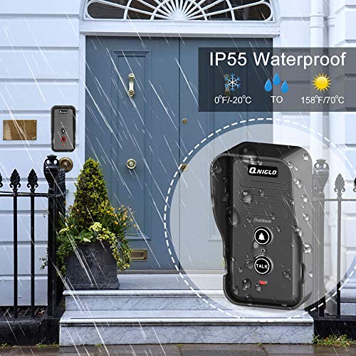 Wireless Doorbell, QNIGLO Portable IP55 Waterproof Wireless Intercom Doorbell Operating at Over 2000 Feet, Rechargeable Two Way Talk Chime Kit for Home and Office (1 Receiver&1 Push Button)