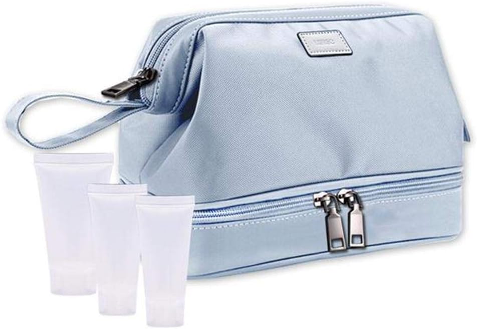 LISRSC Toiletry Bag Waterproof Large Capacity Cosmetic Makeup Bag with Travel Bottles (Light Grey)
