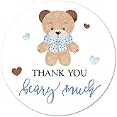 Blue Bear Thank You Stickers, 2 Inch Bear Boy Baby Shower Birthday Party Labels 40-Pack