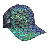 Maticr Unisex Bling Mermaid Scales Sequin Trucker Hats Adjustable Mesh Caps Baseball Party Hat (Black)