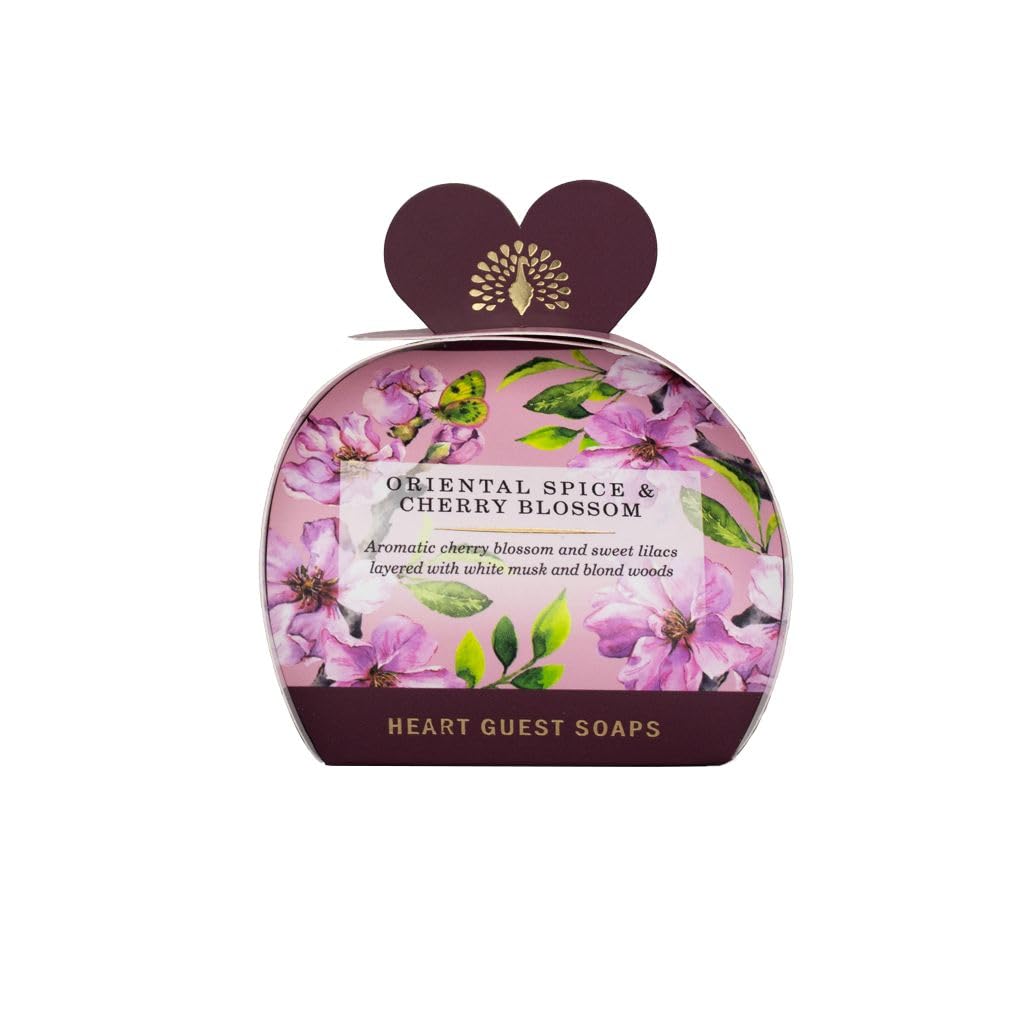 The English Soap Company Shea Butter Heart Shaped Soaps, Oriental Spice and Cherry Blossom Scent 3 x 20g