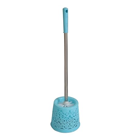 high Grade Plastic Toilet Brush Stainless Steel Handle Blue (Pack of 1)