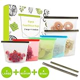 Reusable Silicone Food Storage Bags-6 packs, FDA Approval Extra Thick Sealing Food Preservation Bags for Snacks, Sandwiches, Fruits, Lunch, Vegetable, Liquid, Snack, Meat-2xLarge, 4xMedium