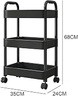 Multibao 3 Tier Storage Trolley Cart on Wheels Black 35x24x68 cm view 2