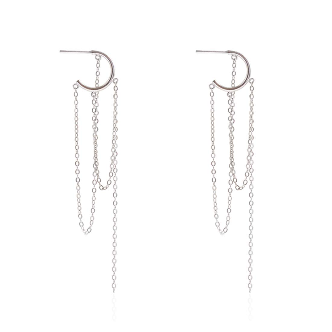 SLUYNZ 925 Sterling Silver Dangle Huggie Earrings Tassel Earrings Chain for Women Elegant Chain Earrings Gift