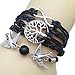 Vintage Style Black Leather Rope Tree Branches Love Birds Infinity Love Bracelet
