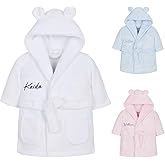 BUGMKCS Personalized Flannel Kids Robes for Boys&Girls, Customized Baby Toddler Cotton Premium Boys Robe with Embroidered Name, Cute Bear Spa Robe Girls Bathrobe, for Birthday,Christmas Multicolor