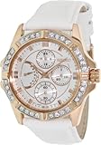 Women's Stainless Steel Case Leather Bracelet Silver Dial Crystals Chronograph