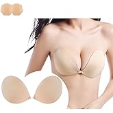TPOLAU Adhesive Bra Sticky Bra Reusable Strapless Invisible Push up for Women Backless Dress with Nipple Covers Pasties Beige