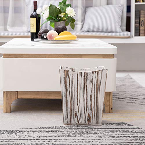 Nandae Wood Square Wastebasket Trash Can Farmhouse Style Recycle Bin for Bedroom, Living Room, Bathroom, Kitchen, Office (Brown White)