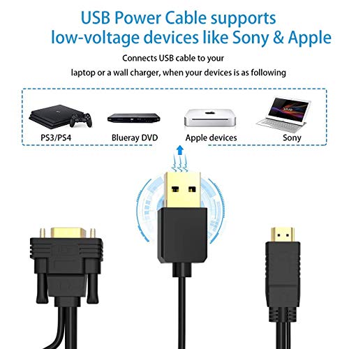 HDMI to VGA 50FT Adapter/Converter Cable with Audio Video 1080P, Convert HDMI (PC) in VGA Connector(TV/Monitor/Projector), FOINNEX Male HDMI-VGA Adaptador Cord/Lead for Xbox,PS3, PS4,Nintendo Switch - Thumbnail 2