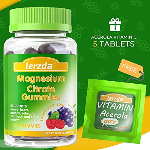 Lerzda Magnesium Gummies, 200 Mg Magnesium Supplement, Gluten-Free chewable Magnesium, Non-GMO, Natural Calming, Sleep Aid, Mood & Energy Booster, 60 Magnesium Gummies for Adults (Men & Women),Kids