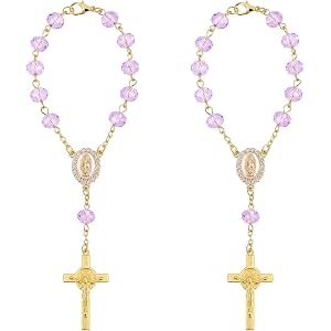 2PCS Car Rosary for Rearview Mirror,Purple Car Rosary with Cross Pendant Charm Ornament,Religious Ornament for Vehicle,Stylis