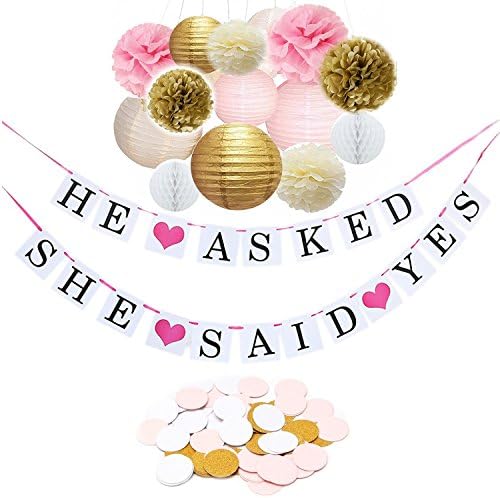 Bachelorette Party Decorations, Bachelorette Party Favors, Engagement Party Decorations - Party Decoration 17 Piece Kit By Gadeo Paper Flowers, Pom-Pom Lanterns, Banner, Variety Of Colors, Multi Use