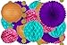 20 pcs Hanging Paper Party Decoration Supplies Kit in Orange, Pink, Purple, Teal, and Glitter Gold-Includes 4 Lanterns, 4 Pom Pom Flowers, 4 Tissue Fans, 4 Honeycombs, and 4 Strings of Dot Garland
