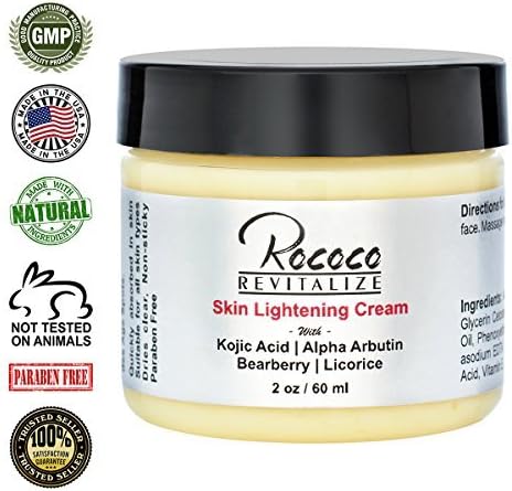 Skin Lightening Cream Moisturizer - Dark Spot Corrector for face - Whitening Cream for face and body, armpit and between legs, organic and natural, Kojic Acid Alpha Arbutin Bearberry Licorice - 2oz