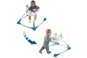 Kolcraft Tiny Steps Too 2-in-1 Infant and Baby Push Walker with Wheels, Seated or Walk-Behind Design, Entertaining Developmental Activities for Boys and Girls, Sturdy Steel Frame - Clouds and Rainbows