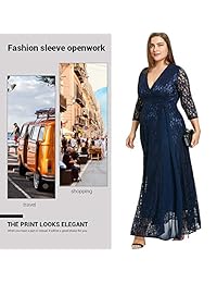 HOOYON Vestidos de encaje de talla grande para mujer Vestido largo de cóctel de fiesta de manga 3 4 de cintura alta